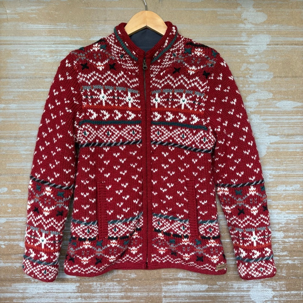 Laundromat 100% Wool Fair Isle Full Zip Sweater Nordic Fall Preppy Womens S